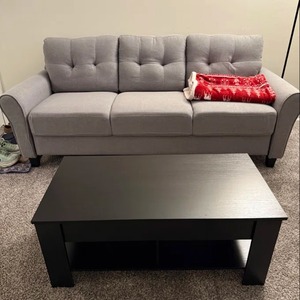 Modern <b>Black</b> Wood Coffee <b>Table</b> With Storage Shelf For Living Room Furniture - Product Image 3