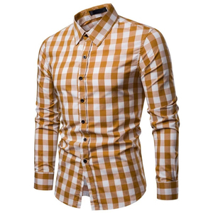 Camisa de Hombre Personalizada, Corte Entallado, Diseño a Cuadros, Manga Larga, Cuello Abotonado, Algodón, Informal, para Oficina o Negocios - Product Image 4