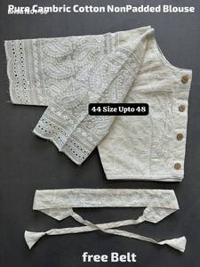 Blusa de diseñador de la mejor calidad, Hakoba Cambric Cotton con trabajo de hilo y lentejuelas, con cinturón, lista para usar, a precio de mayorista. - Product Image 3