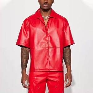 Chemise boutonnée en cuir véritable pour homme, manches courtes, style western, décontractée, en cuir véritable de qualité supérieure - Product Image 4