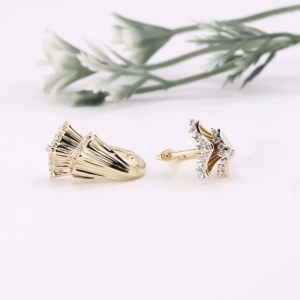 Pendientes de Oro Amarillo de Lujo con Diseño de Abanico, Textura Clásica, Volantes y Diamantes de Laboratorio de Corte Brillante, con Cierre de Palanca, Joyería Fina para Mujer - Product Image 2