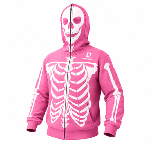 Women Skull Skeleton <b>Zip</b> <b>Up</b> Pink Hoodie Gothic Bone Print Sweatshirt Halloween Streetwear <b>Jacket</b> Custom Printed Graphic Fashion - Product Image 1