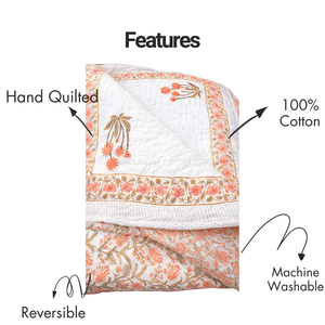 Edredón de Algodón Elegante Color Durazno y Blanco, Estampado a Mano, Lavable, para Uso Hotelero, Hecho por Artesanos en Jaipur a Precios de Mayoreo - Product Image 3