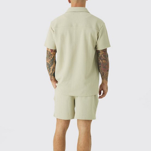 Ensemble de survêtement 2 pièces pour homme été 2026 : T-shirt décontracté uni style hip-hop et short à cordon de serrage, 100 % coton respirant et écologique - Product Image 4