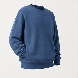 Sudadera Personalizada para Hombre, Estilo Holgado, Cuello Redondo, Color Azul Denim, Felpa de Algodón Lavado, Modelo MCRW-0041 - Product Image 3
