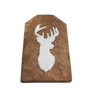 Decoración de Navidad Mango Adorno colgante de madera Brillo blanco Reno Colgante para decoración del hogar Hecho a mano a granel - Product Image 1