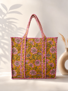 Sac fourre-tout matelassé en coton imprimé floral fait main pour femme, écologique, 16 x 16 pouces, durable et pliable, style bohème - Product Image 2