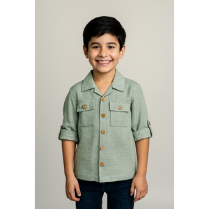Green <b>Linen</b> Casual <b>Shirt</b> for <b>Boys</b> - Product Image 1