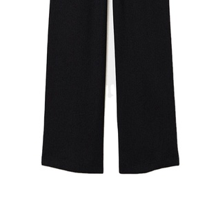 Pantalones de Punto Negros para Mujer, Corte Recto, Cintura Elástica, Transpirables, Cómodos, Casuales, con Bolsillos Italianos, para Uso Diario - Product Image 5