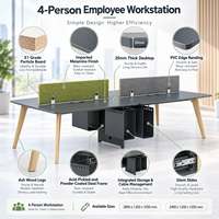 Poste de travail de bureau pour 4 personnes, bureau ergonomique avec cloison et tiroirs verrouillables pour l'espace de travail d'équipe