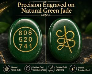 Vente en gros ALIZA AGATE EXPORTS Pierre de poche ovale en jade vert naturel, gravée double face avec motif Zibu, polie, cadeau promotionnel - Product Image 3
