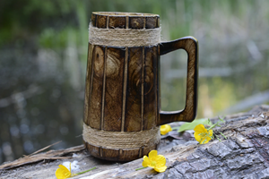 Wooden Beer <b>Mug</b> <b>Handmade</b> Classic Modern Design Brown Oak Tankard Wood Carving Glasses Hand Grip Microwave Safe for Water Wine - Product Image 6