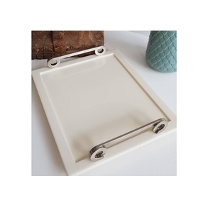 Plateau de service pour thé et café en acier inoxydable avec poignées dorées, plateau de service pour desserts de qualité supérieure pour usage domestique - Product Image 5