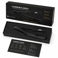 Ciseaux de coiffure JRL noirs magnétiques en acier inoxydable de luxe à bord droit, lame affûtée, manche court, pour droitiers