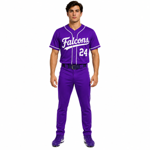 Ensemble uniforme de baseball Falcon violet pour homme adulte, personnalisable, respirant, en polyester, service OEM - Product Image 3