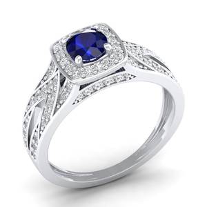 Bague en or massif 14K 18K avec saphir bleu taille ronde 0,4 carat, certifiée GRA, Moissanite, Bijoux fins - Prix de gros REYES - Product Image 2