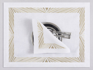Embroidered Beige Geometric Pattern Customizable <b>Place</b> <b>Mat</b> Napkin Sets Cotton Machine Washable Luxury Style Home Wedding Use - Product Image 3