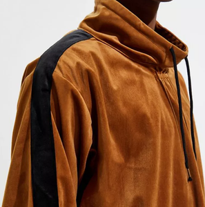 Sweat-shirt à capuche en velours pour homme, col roulé, manches longues, coupe ample, couleur unie, style décontracté, pour l'automne, noir avec bandes latérales - Product Image 6