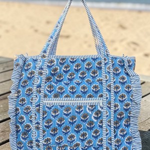 Sac fourre-tout en tissu à motif floral bleu, grande taille, fermeture éclair, poignée longue, sac de shopping, usage quotidien - Product Image 2