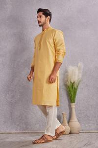 <b>Men's</b> Yellow Cotton <b>Kurta</b> Regular Fit Traditional Ethnic Wear India Pakistan Style Wedding Casual Outfit <b>Kurta</b> for <b>Mens</b> - Product Image 2
