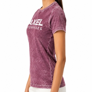 T-shirt décontracté pour femme à manches courtes et col rond, en tissu mousseline, finition délavée, toucher doux, coupe classique, personnalisable - Product Image 3