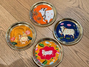 Lavi Fashions Pichwai Cow Brass Plate Potli Bag MDF Haldi Kumkum Return Gift Combo Indian Pichwai Cow Print Decorative Plate Cow - Product Image 3