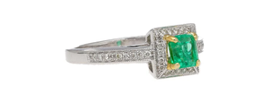 Square <b>Emerald</b> Cut <b>Ring</b> 925 Silver Plated Pave Setting Classic Engagement Band Women's May Birthstone Jewelry - Product Image 2