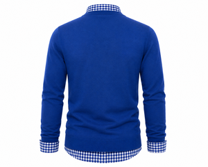 Pull en maille décontracté à col en V superposé pour homme avec col chemise, fabricant OEM ODM, 100 % coton, anti-boulochage - Product Image 5