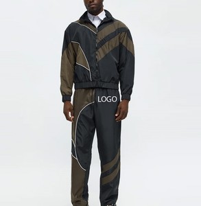 Custom Zip up Nylon <b>Jacket</b> and Pants Two Piece Jogger Polyester Reflective Tracksuits <b>Patchwork</b> Custom Windbreaker Tracksuit Set - Product Image 1