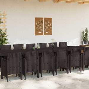 Ensemble de salle à manger de jardin en PP marron avec 15 coussins pour une expérience culinaire confortable en plein air - Product Image 3