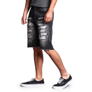 Casual High Street <b>Men</b> Denim Shorts Elastic Waistband Wide Leg Shorts Retro Washed Blue <b>Men</b> Denim Shorts Large Pocket Utility - Product Image 4