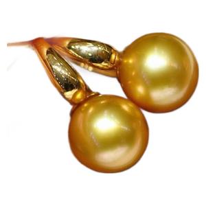 Fabricant en gros, boucles d'oreilles en argent pur 925 avec perles d'or naturelles de 11 à 12 mm, légèrement défectueuses, crochets d'oreille, boîte cadeau incluse - Product Image 5