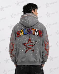 Custom <b>Men's</b> <b>Grey</b> Rhinestone Graphic Hoodie Jacket Zip Up Streetwear Hooded <b>Sweatshirt</b> Premium Embroidered Hip Hop Fashion - Product Image 2