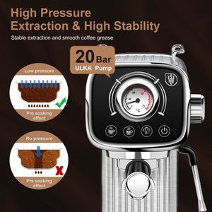 Macchina per Espresso Professionale Compatta 20 Bar con Serbatoio d'Acqua da 1 Litro, Bassa Rumorosità, per Latte e Cappuccino, con Lancia Vapore - Product Image 6