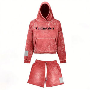 Ensemble sweat-shirt et pantalon de survêtement évasé vintage style streetwear rétro, avec logo brodé personnalisé en patchwork, pour équipes professionnelles - Product Image 4