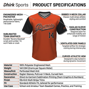 Camiseta de Béisbol Personalizada Sublimada en Naranja y Negro con Cuello en V, 100% Poliéster, Talla XS Juvenil, Uniforme para Equipos Escolares y Amateur, Fabricación OEM - Product Image 5