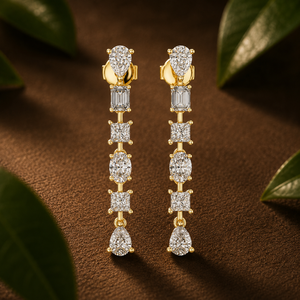 Pendientes lineales de oro amarillo de 18 quilates con diamantes cultivados en laboratorio de formas mixtas, cierre de rosca seguro, EF VVS, pendientes de boda, joyería fina para mujer. - Product Image 1