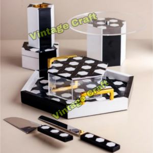 Bandejas de servir artesanales de madera con incrustaciones de madreperla de estilo árabe y platos de té regalos decorativos naturales para Ramadán o Eid - Product Image 6