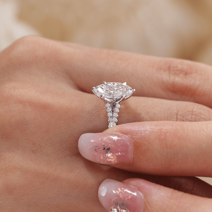 Marquise Cut Lab Diamond <b>Ring</b> with SixClaw Tulip Basket Setting Cathedral Design Round Lab Diamond Pave <b>Split</b> Band - Product Image 4