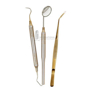 Ensemble d'instruments chirurgicaux dentaires en acier inoxydable de haute qualité, 3 pièces, classe I, poignée ergonomique, manuel, garantie 1 an - Product Image 1