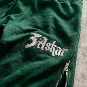 Askar Men's Green Sweatpants Elastic Waist Zipper Side Letter Crack Print Casual Breathable Lightweight Polyester Summer Style - Product Image 4