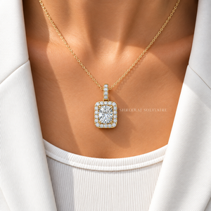 Pendentif halo en diamant de laboratoire taille coussin, monture pavée en or massif 14K, 3,75 CT DEF VVS, certifié IGI, bijoux fins classiques ODM - Product Image 2