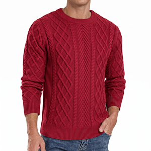 <b>Men's</b> <b>White</b> Cable Knit Sweater Crew Neck Pullover Long Sleeve Casual Winter Warm Knitted <b>Jumper</b> Cotton Blend Fashion Top - Product Image 3