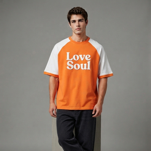 Nueva Llegada 2026 Camisetas Raglán con Estampado Puff para Hombre, Ropa Casual, Cuello Redondo, Talla Grande, Manga Corta, 100% Algodón - Product Image 1