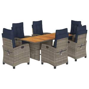 Conjunto de Comedor de Jardín de 7 Piezas con Reposabrazos Ajustables, Ratán Sintético Gris, con Asientos Cómodos para Comer al Aire Libre - Product Image 2