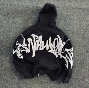 Wholesales Custom Hoodies 465 GSM Heavyweight Drop Shoulder Blank Oversized Boxy <b>Cropped</b> Full <b>Zip</b> <b>up</b> Hoodie Men - Product Image 4