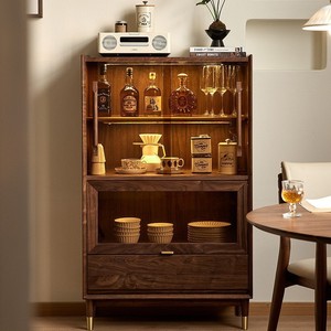 Armoire haute de luxe moderne en bois massif avec éclairage LED et portes vitrées pour salon, appartement, hôtel - Product Image 1