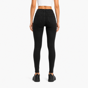 High Waist Skinny Black <b>Denim</b> Jeans Full Length Solid Color Casual Style Women's Pants Breathable Fit Autumn Wear - Product Image 2