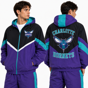 Chaqueta Cortavientos con Botones a Presión y Capucha, Estampado Gráfico Bordado en la Espalda, Bloques de Color, Ligera, Resistente al Agua, Informal para Hombre, para Actividades al Aire Libre - Product Image 4