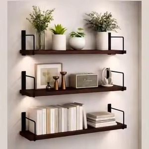 Estante Flotante de Madera Minimalista para Pared, Juego de Tres Niveles, Rectangular, con Soporte de Hierro, para Decoración de Sala de Estar - Product Image 1